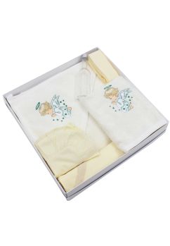 Trusou botez bumbac, ingeras verde, 6 piese, crem