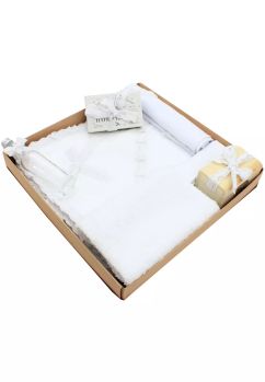 Trusou botez bumbac, Mimi cu dantela alba, 7 piese, alb