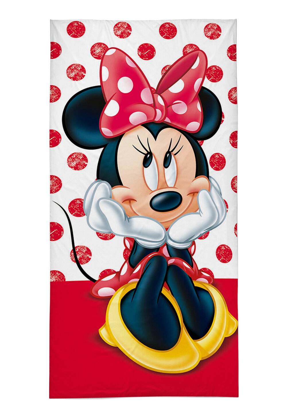Prosop bumbac, Minnie Mouse, alb cu buline mari rosii, 140×70 cm DISNEY imagine noua