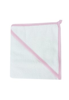 Prosop cu gluga, bumbac, alb cu roz, 80 x 100 cm