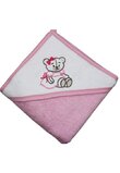 Prosop cu gluga, bumbac, roz, baby bear, 80 x 100 cm