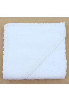 Prosop cu gluga, muselina si bumbac, Ica, cu dantela, alb, 80 x 100 cm