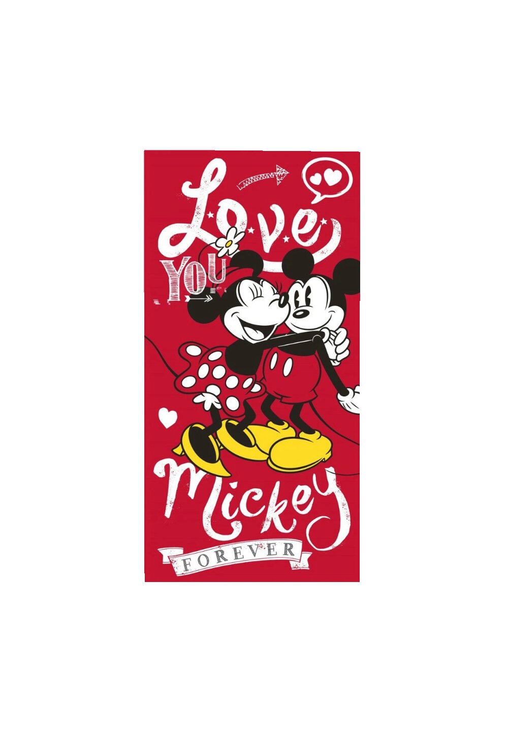 Prosop de plaja bumbac, Love you Mickey, rosu, 140×70 cm 140x70