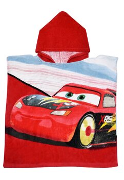 Prosop tip poncho, bumbac, Cars 95, rosu, 100 x 50 cm