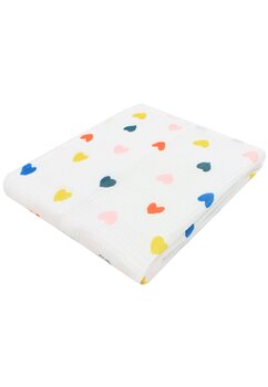 Prosopel de maini, muselina, colorful hearts, alb, 50 x 30 cm