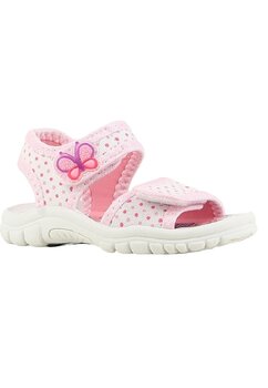 Sandale albe cu buline si fluturas roz