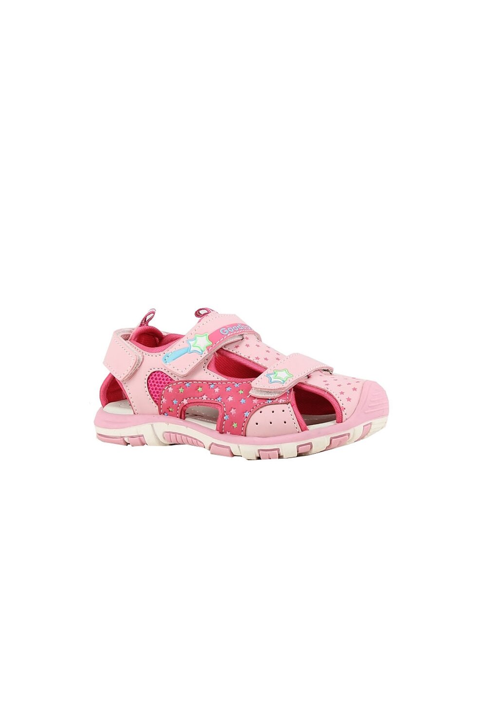 Sandale fete, cu scai din piele ecologica, roz deschis cu stele