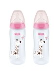 Set 2 biberone, Nuk First Choice+, cu senzor de temperatură, Girafa, roz, 0-6 luni, 300 ml