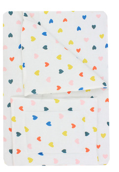 Set 2 piese, plapumioara si perna, muselina, bumbac organic, Colorful hearts, alb, 120x60cm