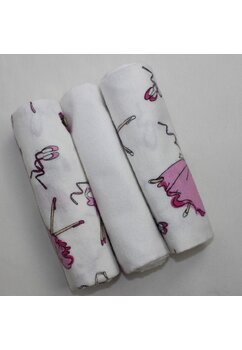 Set 3 scutece, bumbac, Balerina roz cu alb, 80x70 cm