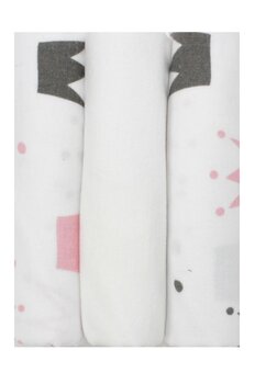 Set 3 scutece, bumbac, Coronite roz, 80x70 cm