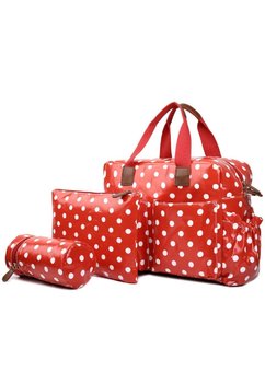 Set genti, 4 piese, mamici, rosu cu buline albe