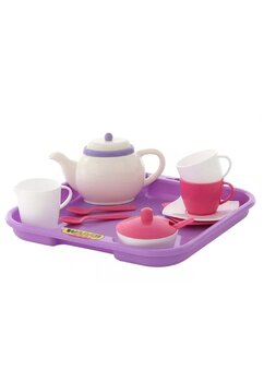 Set ceai, 13 piese, alb cu roz