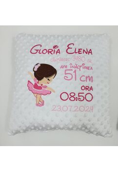 Set paturica si perna minky, balerina Mimi, personalizate, alb