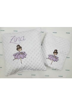Set paturica si perna minky, Rina balerina, personalizate, alb