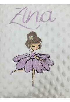 Set paturica si perna minky, Rina balerina, personalizate, alb