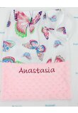 Set saculet si prosopel, gradinita, personalizat, un nume, minky roz cu butterfly