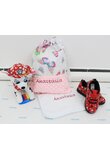 Set saculet si prosopel, gradinita, personalizat, un nume, minky roz cu butterfly