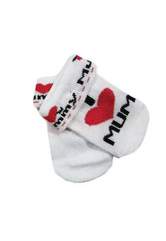 Sosete, bumbac, I love Mum, alb cu rosu