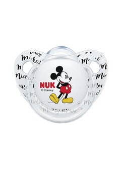 Suzeta Nuk, cu tetina din silicon, 0-6 luni, Mickey, alb