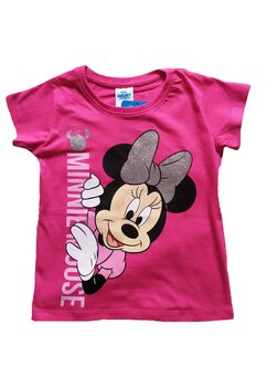 Tricou fete, bumbac, Minnie Mouse cu fundita, roz