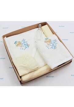 Trusou botez bumbac, ingeras turcoaz, 6 piese, crem