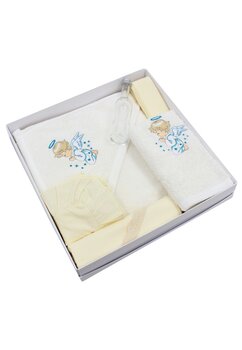 Trusou botez bumbac, ingeras turcoaz, 6 piese, crem