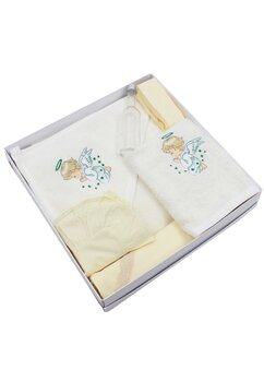 Trusou botez bumbac, ingeras verde, 6 piese, crem