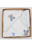 Trusou botez din muselina, 7 piese, Sasha cu ursulet, brodat, alb