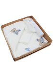 Trusou botez din muselina, 7 piese, Sasha cu ursulet, brodat, alb