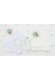 Trusou botez din muselina, 7 piese, Tedi cu sapca verde, brodat, alb