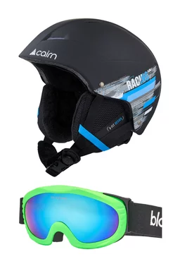 Pachet copii Cască Cairn Flow J Racing Black + Ochelari Blacksheep Lambkin Green