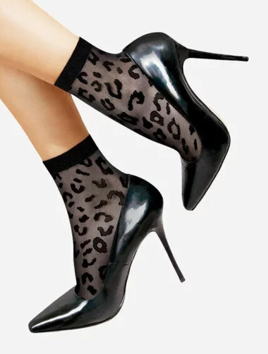 Schwarze Lycra-Socken mit Animal-Print Lores Leopardo 20 den