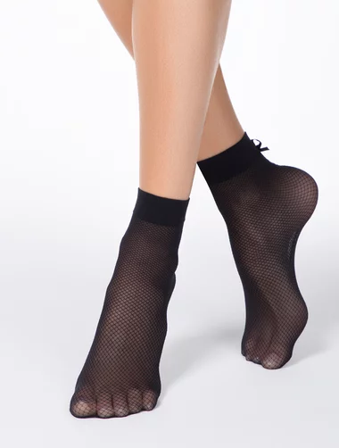 Schwarze Lycra-Socken mit Satinschleife Conte Satin Bow 40 den