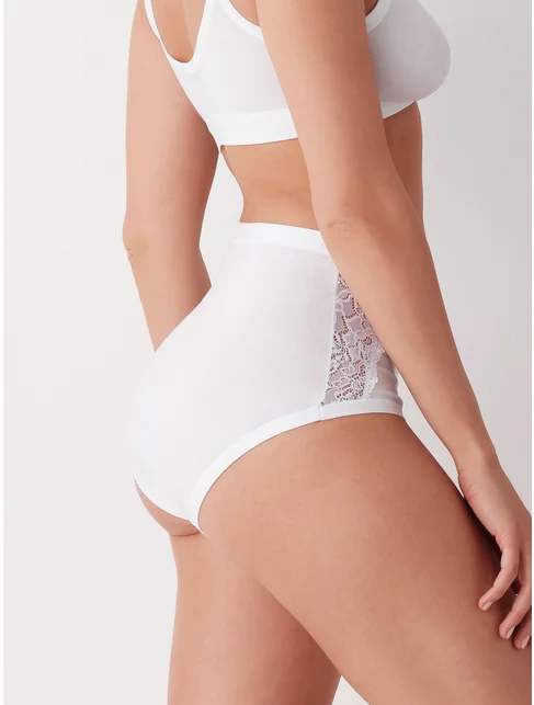 Chiloti clasici bumbac cu talia inalta si dantela Cotonella GD131