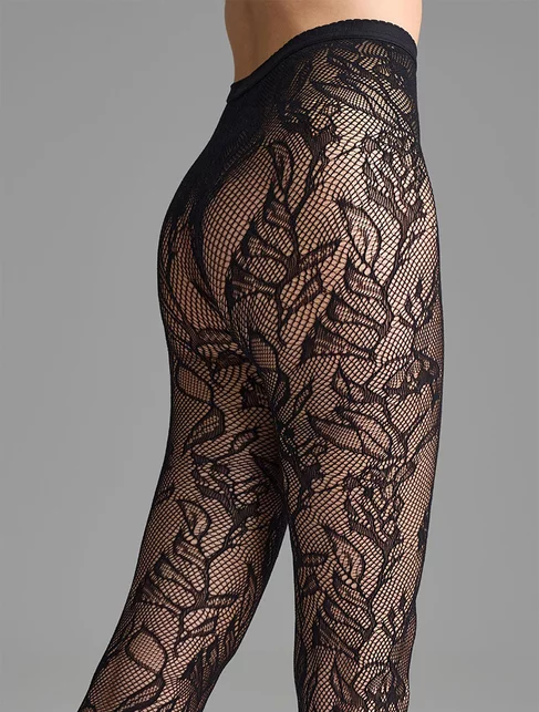 Ciorapi negri mesh cu model floral Marilyn G001