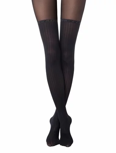Ciorapi cu model raiat si imitatie jambiere Conte Elegant Glam 40 den