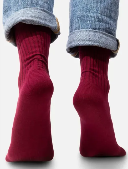 Sosete bumbac organic bordo cu dungi Kabak Burgundy