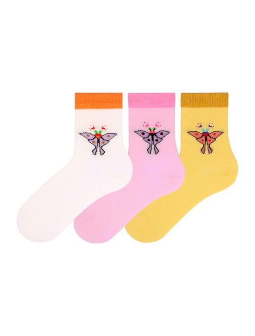 Set 3 perechi sosete bumbac colorate cu fluturasi bross 19675
