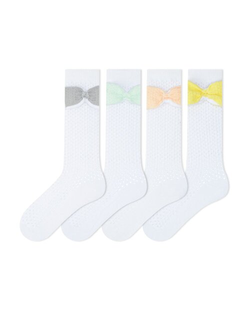 Set 4 sosete bumbac lungi sub genunchi cu fundita colorata Bross 22229