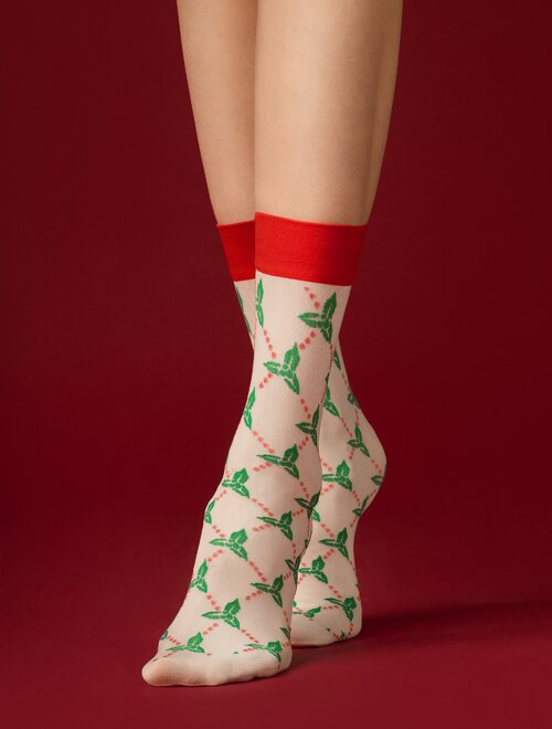 Set cadou 3 perechi sosete lycra de craciun fiore let it snow 40 den