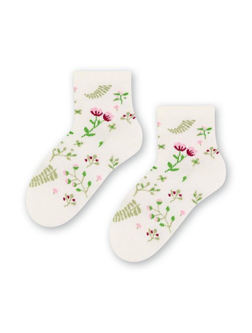 Sosete bumbac ecru cu floricele steven s014-371