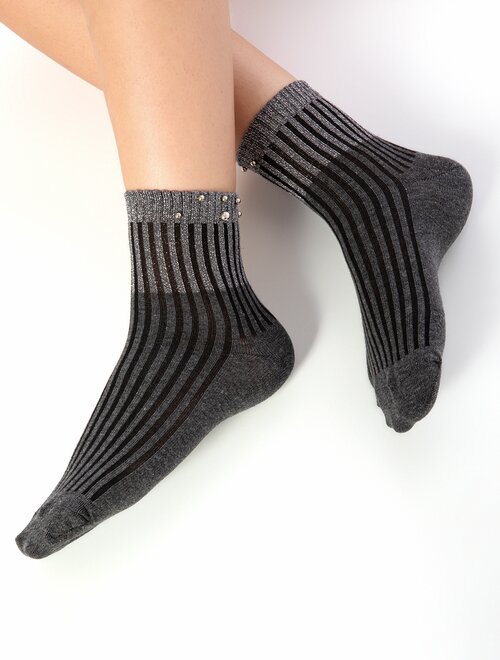 Sosete bumbac gri raiate cu margele socks concept eln08