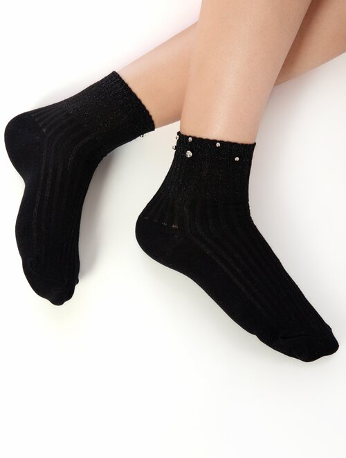 Sosete bumbac negre raiate cu margele Socks Concept ELN05