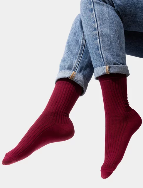 Sosete bumbac organic bordo cu dungi Kabak Burgundy