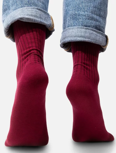 Sosete bumbac organic bordo cu dungi Kabak Burgundy