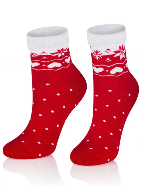 Sosete flausate rosii cu model de Craciun Intenso 0457-R06