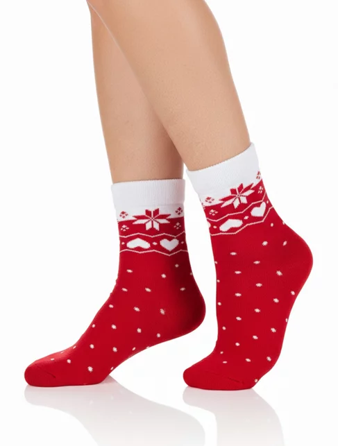 Sosete flausate rosii cu model de Craciun Intenso 0457-R06