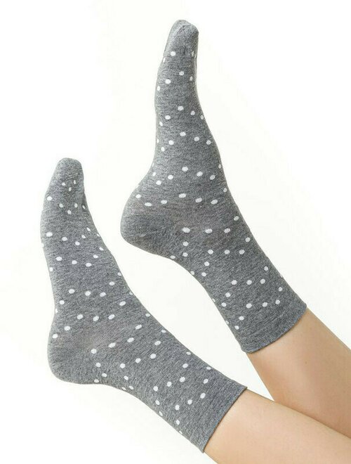 Sosete gri cu buline albe si fir metalizat steven lurex s066-025