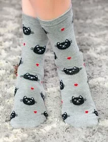 Sosete gri cu pisicuta si inimioare Socks Concept SC-NL02